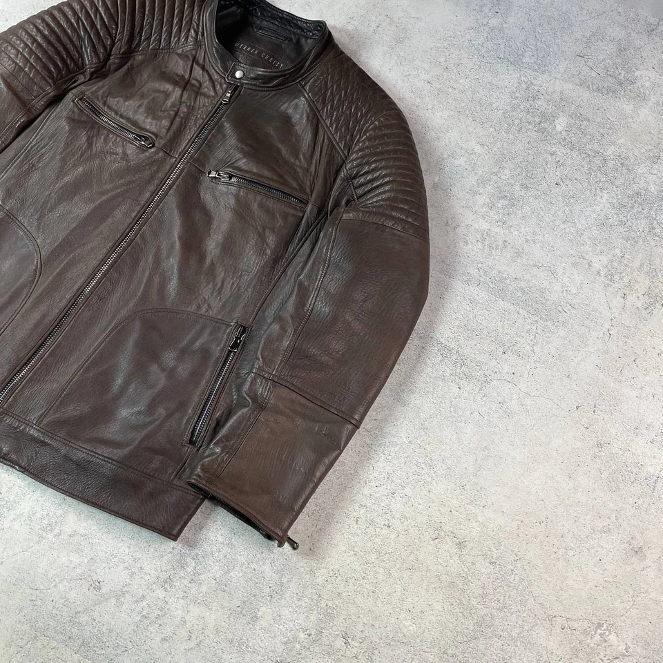 Werner Christ Brown Biker Leather Jacket - Image 2 of 4
