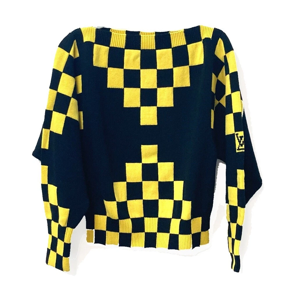 LOUIS VUITTON apparel checkerboard knit Long sleeve sweater Yellow x Black