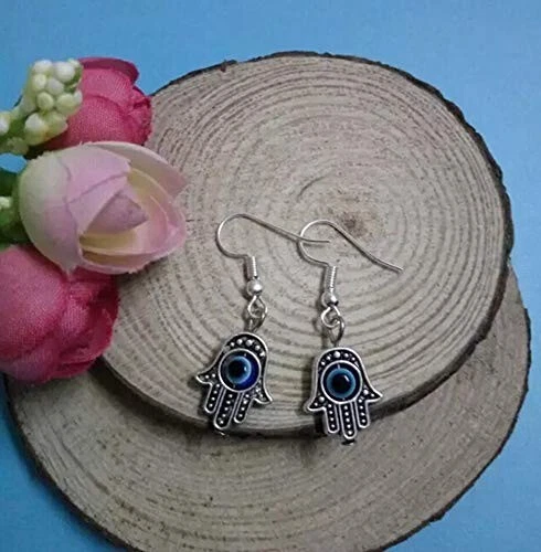 Orecchini con Mano di Fatima Occhio turco allah portafortuna malocchio da Donna - Immagine 4 di 4