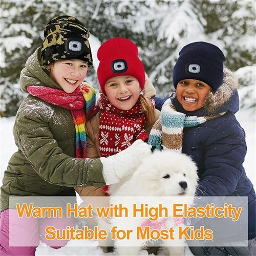LED Knitted Beanie Hats With USB Rechargeable, Kids High Powered Head Lamp Light - Picture 14 of 66