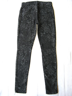 7 for all Mankind Skinny Jeans Women Sz 25 Black & Gray Flower Print+Stretch L29