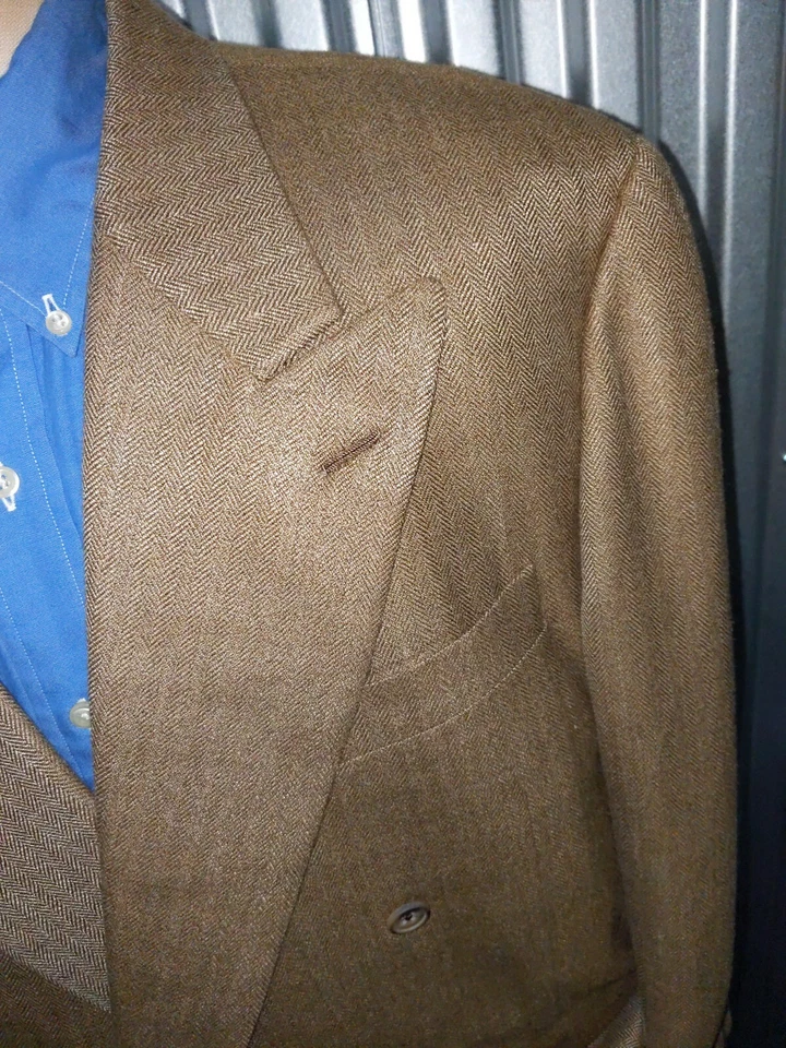 Chaqueta Blazer 44L Hickey Freeman Doble Pecho LANA DE SEDA Vicuña Marrón Tweed Foto 4 de 4