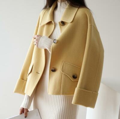 ジャケット・アウター Na.e Wool&Cashmere Button Coat Women Short Coat Single Breasted Wool Cashmere Blend Button