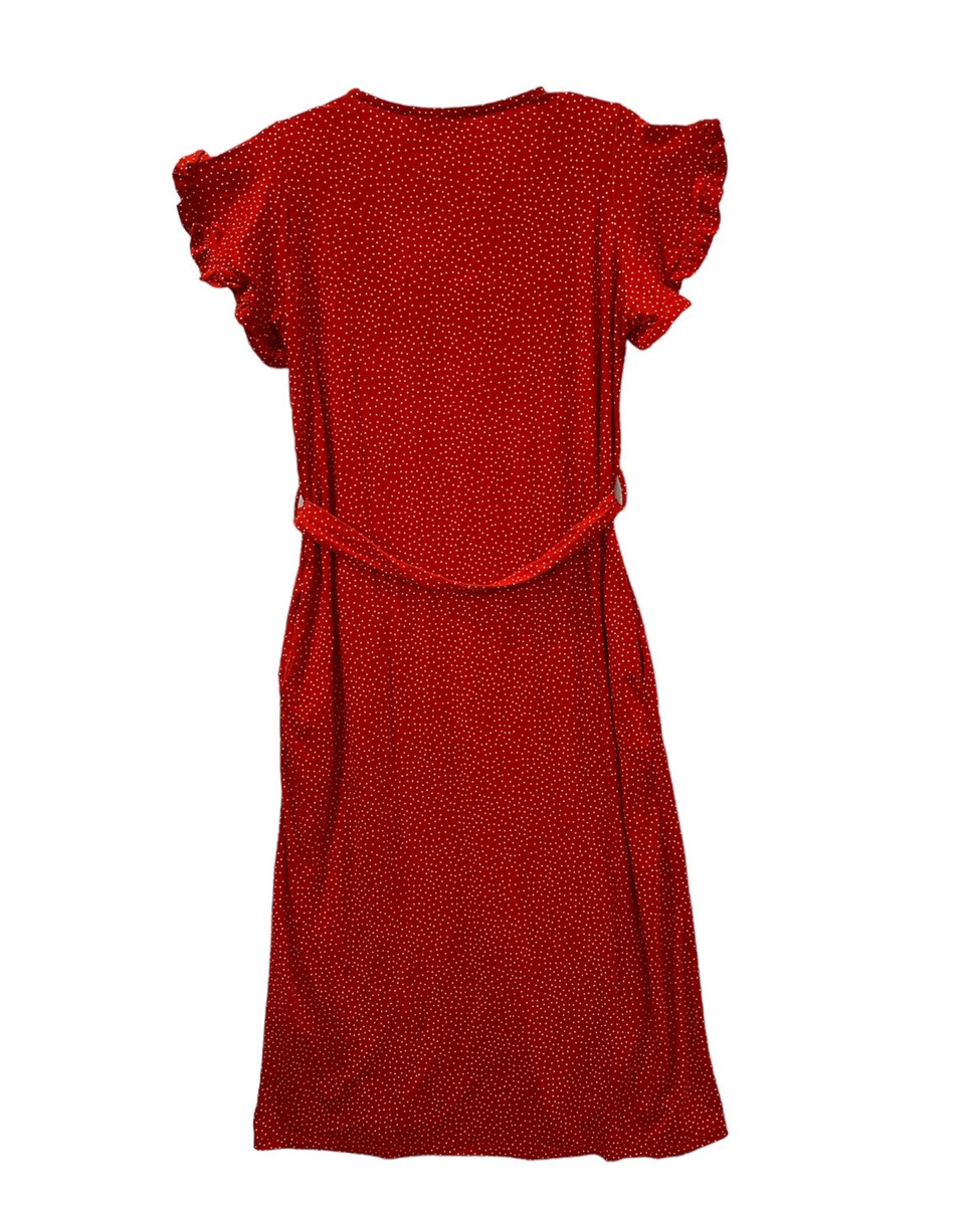 Merrick White Dress Red Midi Polka Dot Short Sleeve Tie Belt Woman's XL NEW  | eBay
