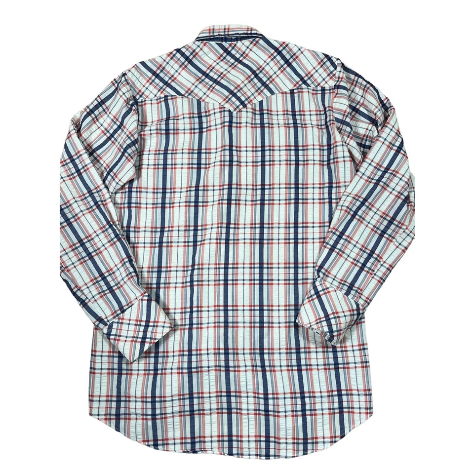 Vintage Miller Western Wear Mens Cowboy Pearl Snap Shirt Blue Red Plaid 15.5-34 - Image 2 of 4