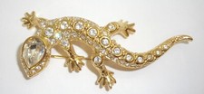 SWAROVSKI Crystal & Gold Tone or Plated Figural Lizard Gecko Brooch Pin