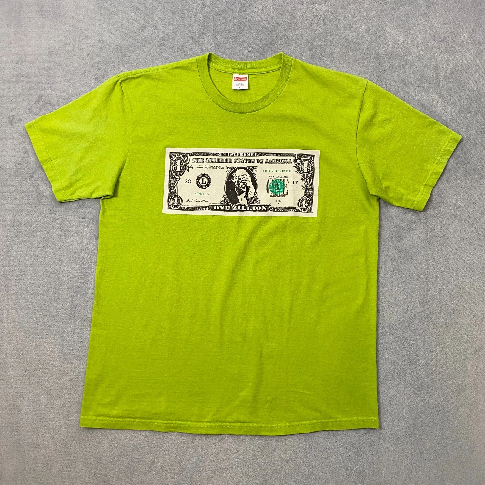 Supreme FW17 DOLLAR Tee Homme Grand Vert Lime Graphique Manches Courtes Logo T Shirt