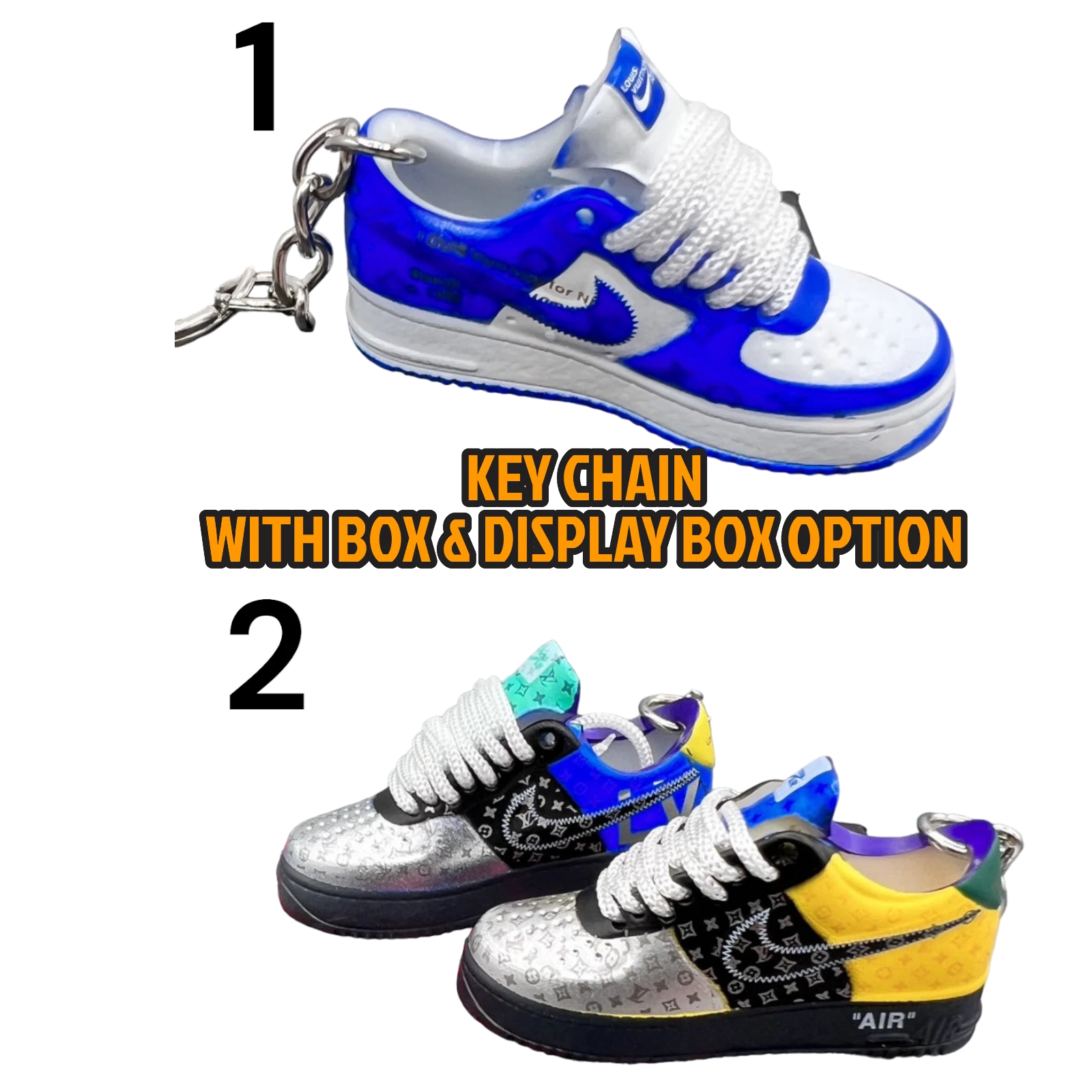Porte clés Air Force, lacets mobiles et baskets languettes de collection avec boîte