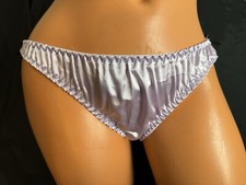 Lavender Purple Ruched Satin Bikini Panties Black String Bows On Hip Side Sz M