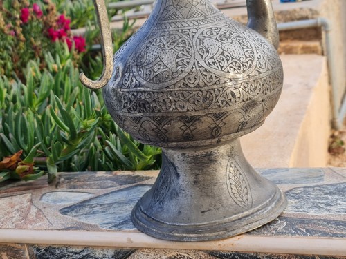 Antique Islamic Ottoman Jug Pitcher Hand Engraved Brass Copper ابريق عثماني قديم - Picture 15 of 24