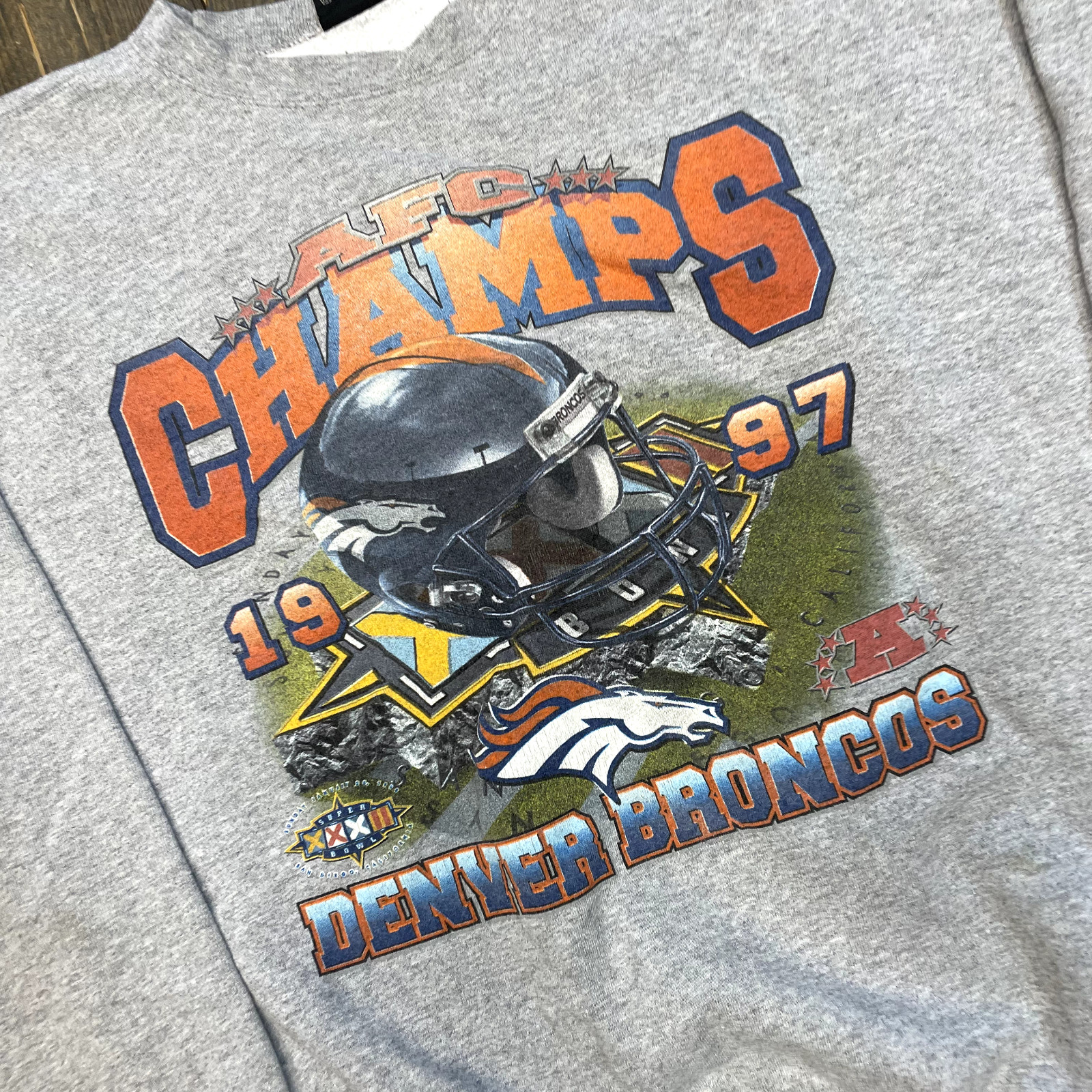Starter Denver Broncos Sweatshirt Mens AFC Champs Heavyweight Sweater Grey 2XL image 4