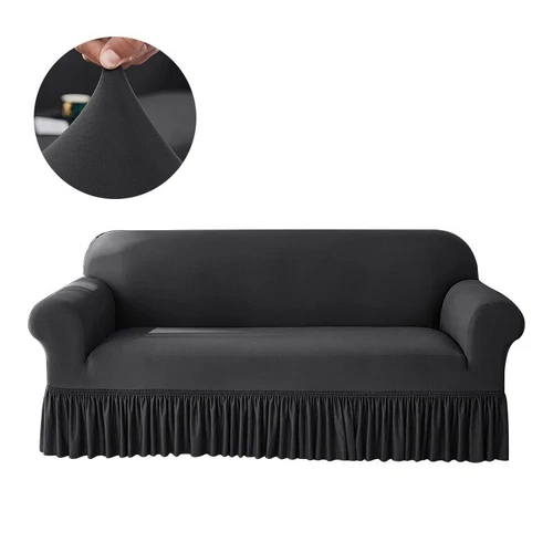 Stretch Sofabezug für Wohnzimmer Couchbezüge mit Rock rutschfeste Slipper - Bild 17 von 18