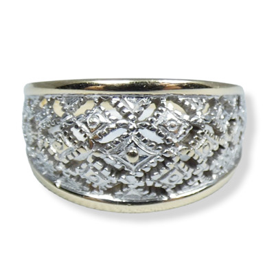 Vintage Solid 14ct Yellow White Gold Filigree Dress Ring Snowflake 52 M 6.5 585