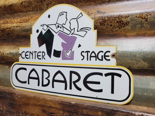 VINTAGE CABARET PORCELAIN SIGN OLD ART DECO THEATER CENTER STAGE DOOR BROADWAY