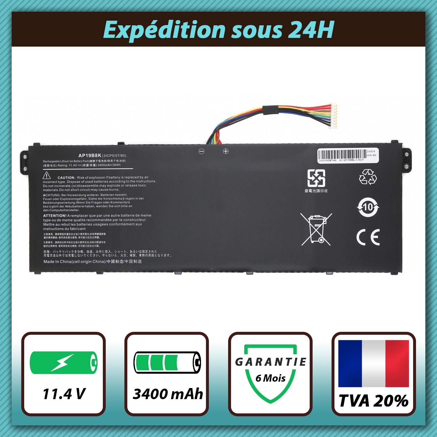 Batterie AP19B8K Haute Performance pour PC Acer Aspire 3 A314-22