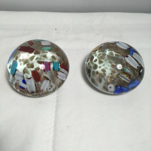 Vintage Murano Glass MillefiorI & Aventurine Paperweights Pair eBay