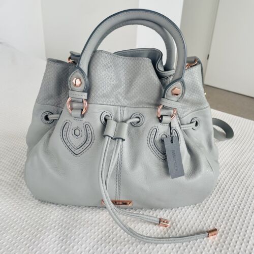 Mimco Grey Willow Leather Handbag Pouch Crossbody Bag New RRP $399 - Picture 1 of 13