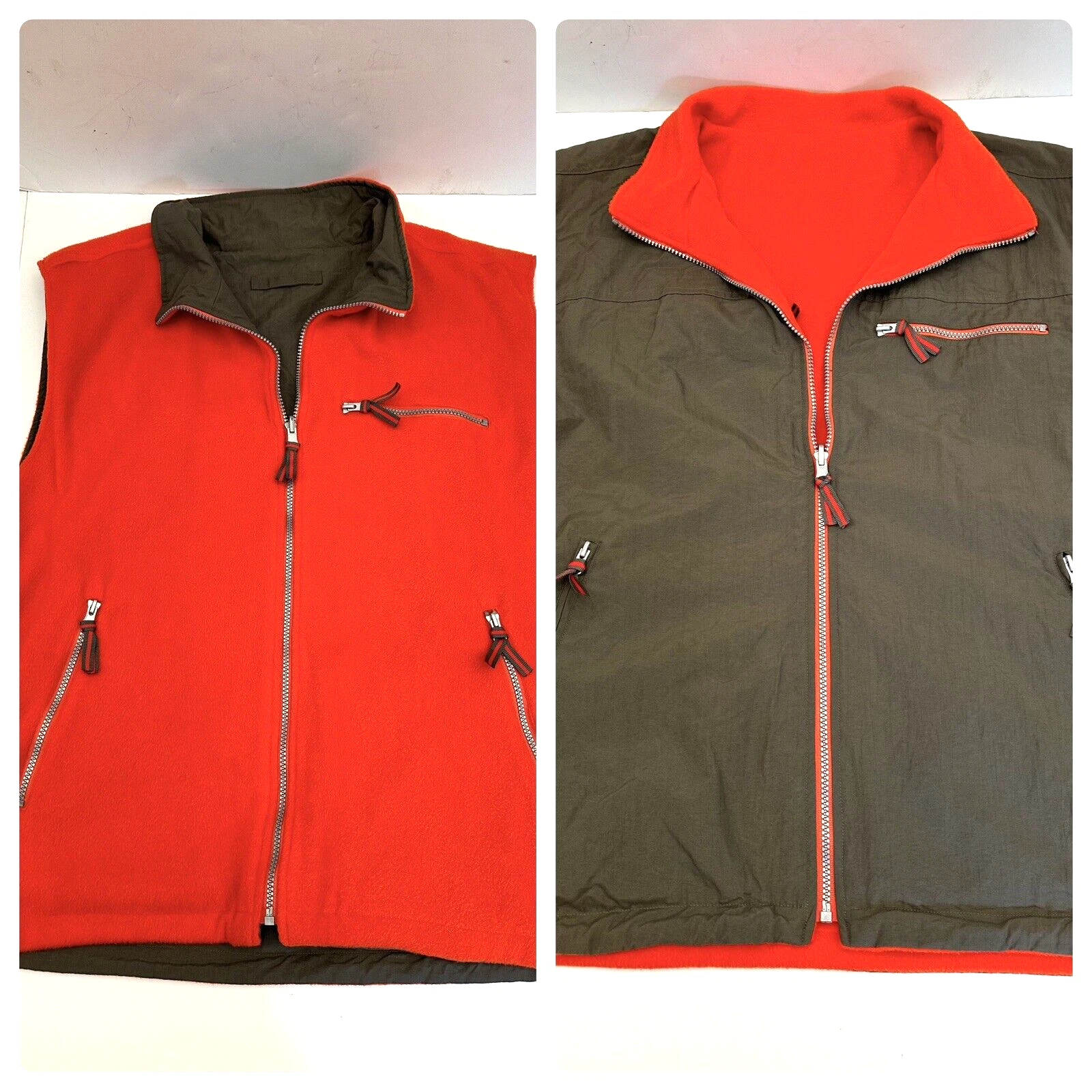 Vintage 90s Reversible Jacket Vest Orange Olive Green size XL