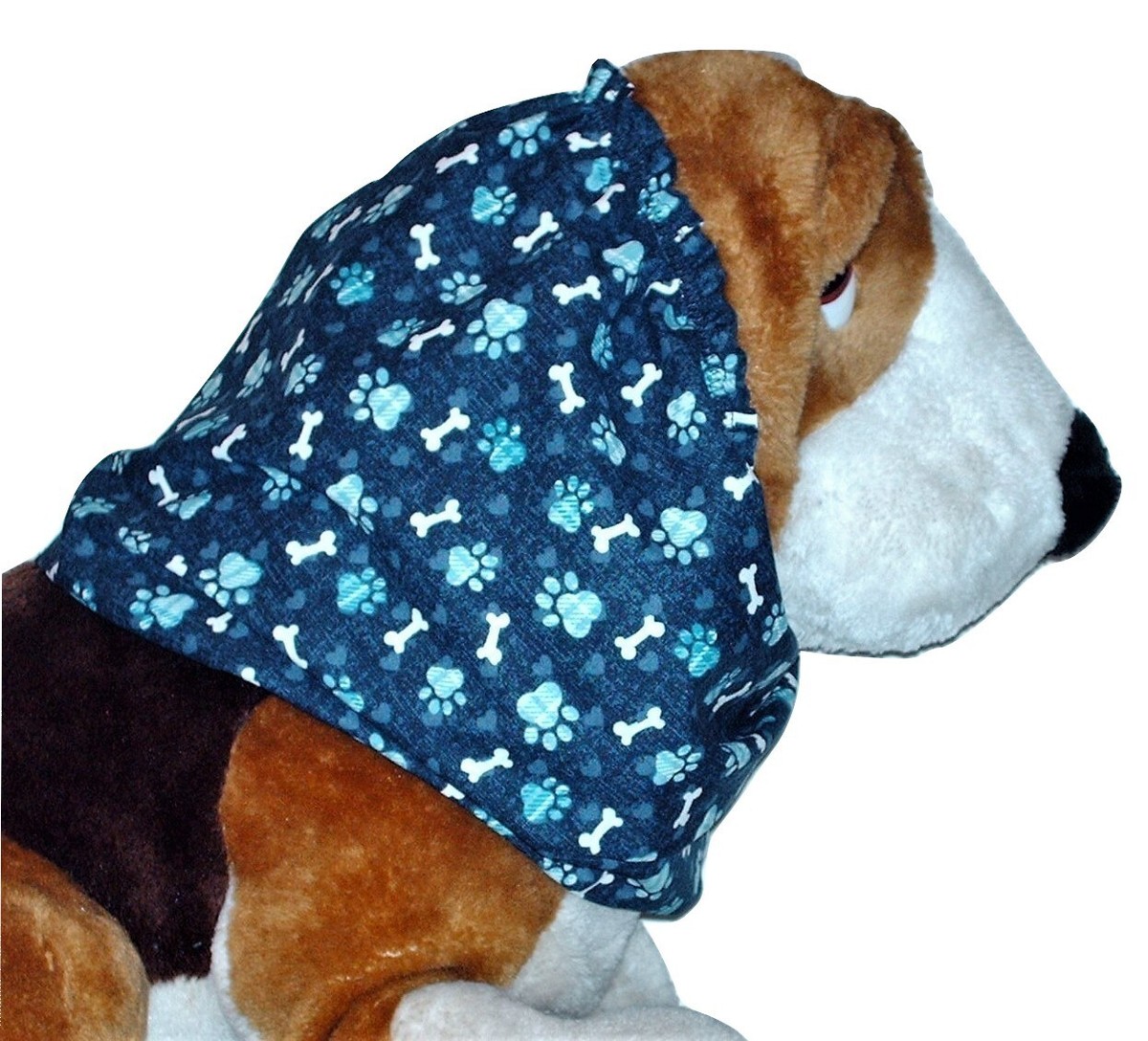 Navy Teal Paw Prints Bones Cotton Dog Snood