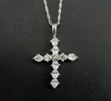 Cross with Cubic Zirconia CZ Stones Sterling Silver 925 Pendant Chain NECKLACE