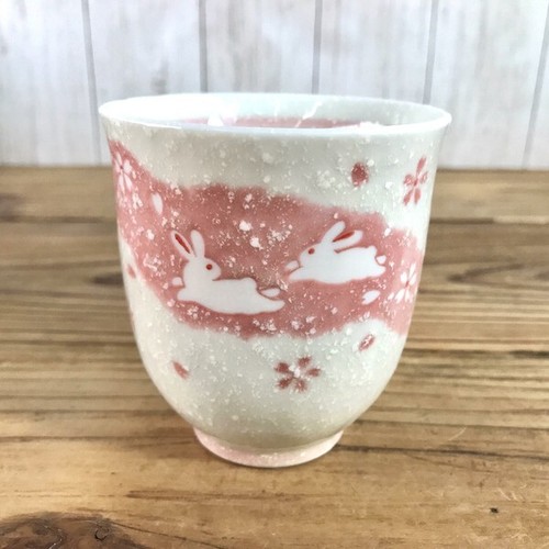Yunomi Mino ware Japanese green tea cupChigiri-e Usagi Rabbit Pink ...