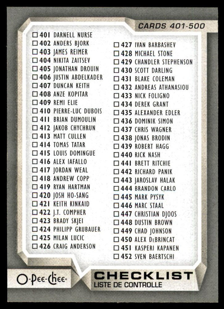 2018-19 O-Pee-Chee Silver #500 Checklist
