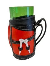 (1) Drinking Glass in Golf Bag Holder Barware Kitschy Country Club 1970s Vintage