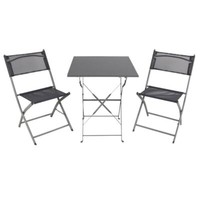Bistro Set 3-Teilig, Grau, Sitzgruppe Klappbar, Gartenset, Balkonset
