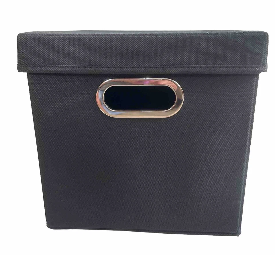 Household Essentials Storage Cube Fabric Metal Handle Opening Removable Lids Blk - Image 3 of 4