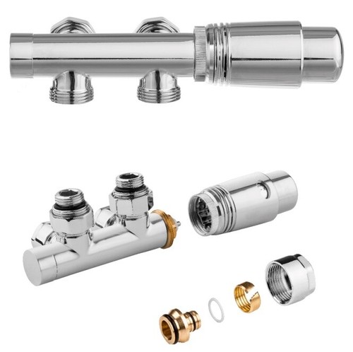 MULTIBLOCK SIMPLEX Heizkörperarmatur – Chrom/weiß, Für 50 Mm Anschluss, Mit Thermostat