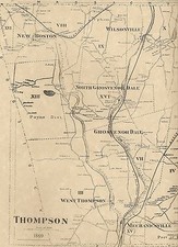 Thompson Grosvenor Dale Quinebaug CT 1869  Map with Homeowners Names Shown