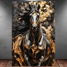 LEINWAND BILD ER XXL POP ART ABSTRAKT PFERD MUSTANG SCHWARZ GOLD WAND POSTER