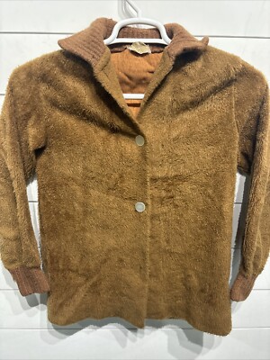 VTG Charm Sport Co New York Brown Fleece Button Up Jacket Mod