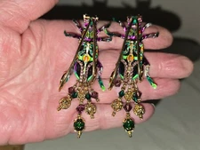 Lunch at The Ritz Chinese Tiger Beetle 24K Gold Plated Dangly Clip-on Earrings