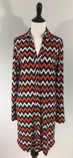 Michael Kors Dress 6 Black Orange White Zig Zag Print Roll Up Sleeve Buttons