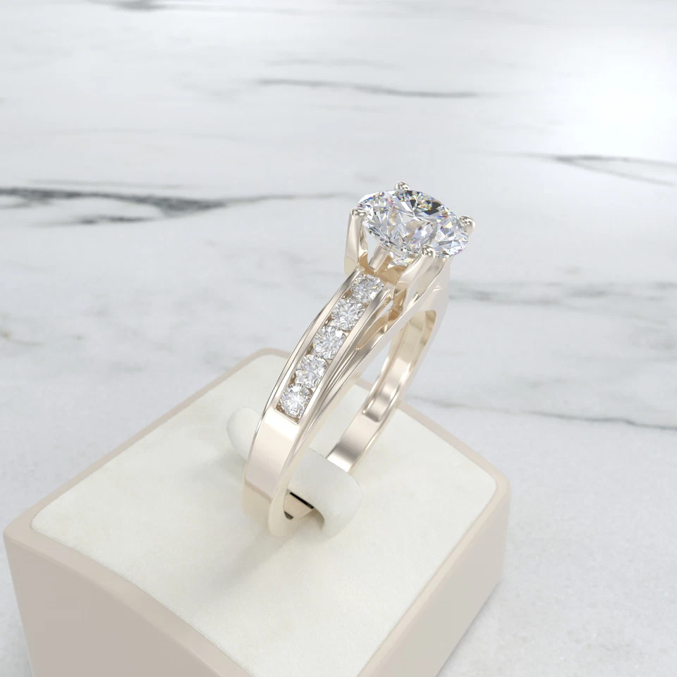 Juego de canales de anillo de compromiso moissanita oro champán 10k 14k 18k SS925 Foto 2 de 4