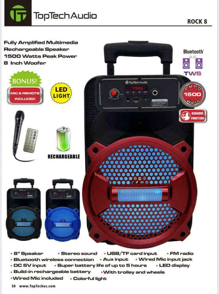 8" Bluetooth 1500 Watts Professional FM Radio Karaoke Multimedia Speaker Rock-8 