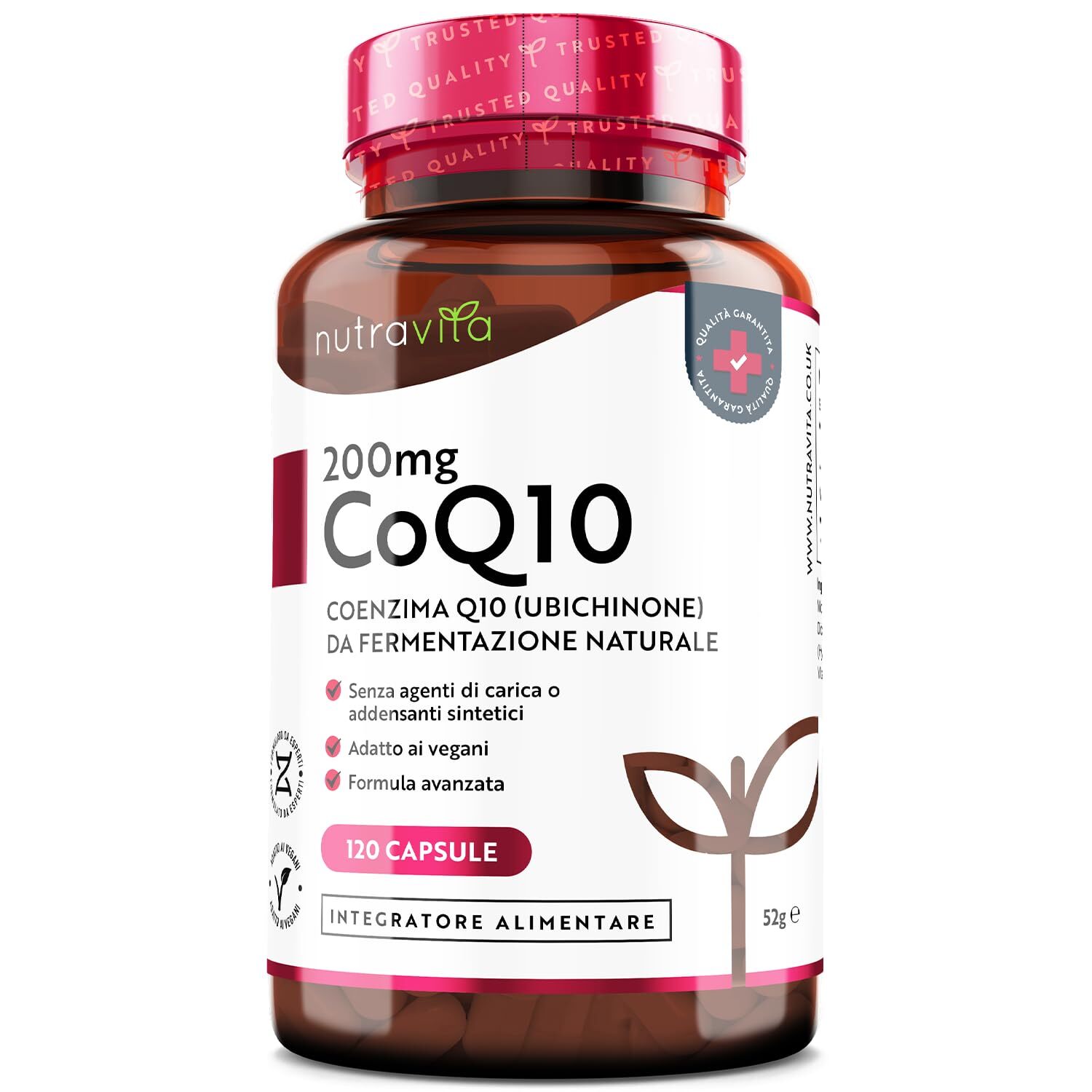 Coenzima Q10 200 mg - Ubichinone Puro al 100% - 120 Capsule Vegane di CoQ10 a...