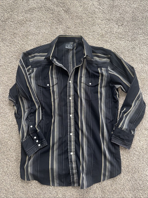 Roper Long Sleeve Button Down Black/Gold/White Pearl Button Snaps Men’s 2XL EUC