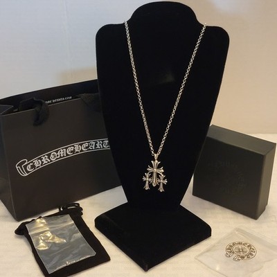 Chrome Hearts Necklace Triple Cross Charm Pave Crystal Adjustable Chain Designer