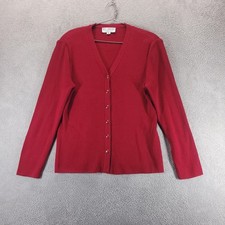 St. John Cardigan Sweater Womens 14 Red Ribbed Knit Button Front Made in USA