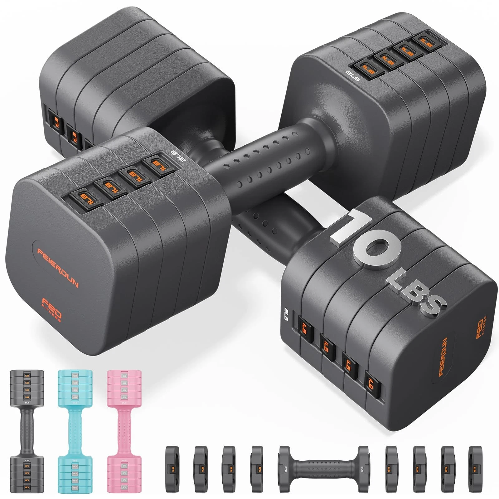 5-in-1 Adjustable Dumbbell Set of 2, 20LBS/10LBS Hand Weights for Women, 1s-A...