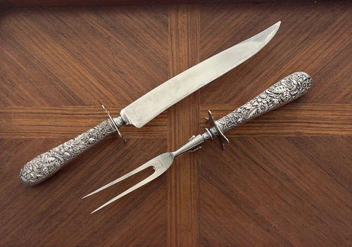 Sterling Silver .925 S. Kirk & Son Repousse Carving Two Piece Set Fork & Knife