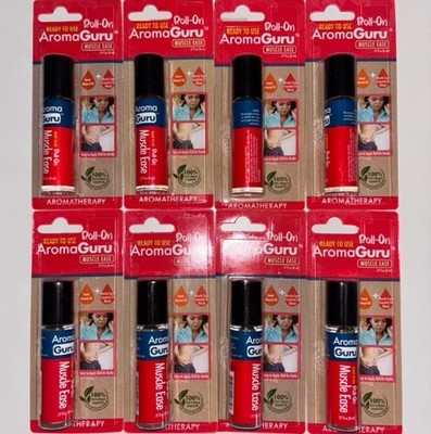 LOT OF 8 Aroma Guru Muscle Ease Roll-On Essential Oil Blend 0.28 fl oz