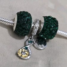 Sterling silver Infinity charms With Dark green accents for bracelets
