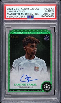 2023-24 GREEN FOIL #EXLY2 LAMINE YAMAL 70/99 PSA 9 AUTO 10