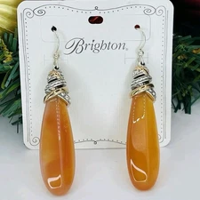 NWT Brighton Neptune’s Rings Amber Color Agate Long Drop Earrings Mixed Metal 