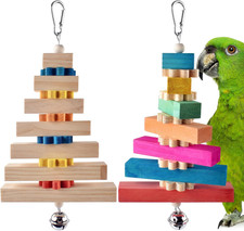 2 Pcs Bird Toys for Parrots, Colorful Natural Large Parrot Toy Hanging Chew Wood