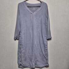 Sandwich Linen Dress Size 12 Shift Blue Long Sleeve Minimalist Layering Piece 