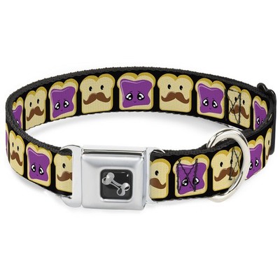 Dog Collar Bone Peanut Butter w/Mustache & Jelly WIDE-Medium 16-23'' (US IMPORT)